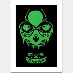 Alien Zombie Skull Green Color Posters and Art